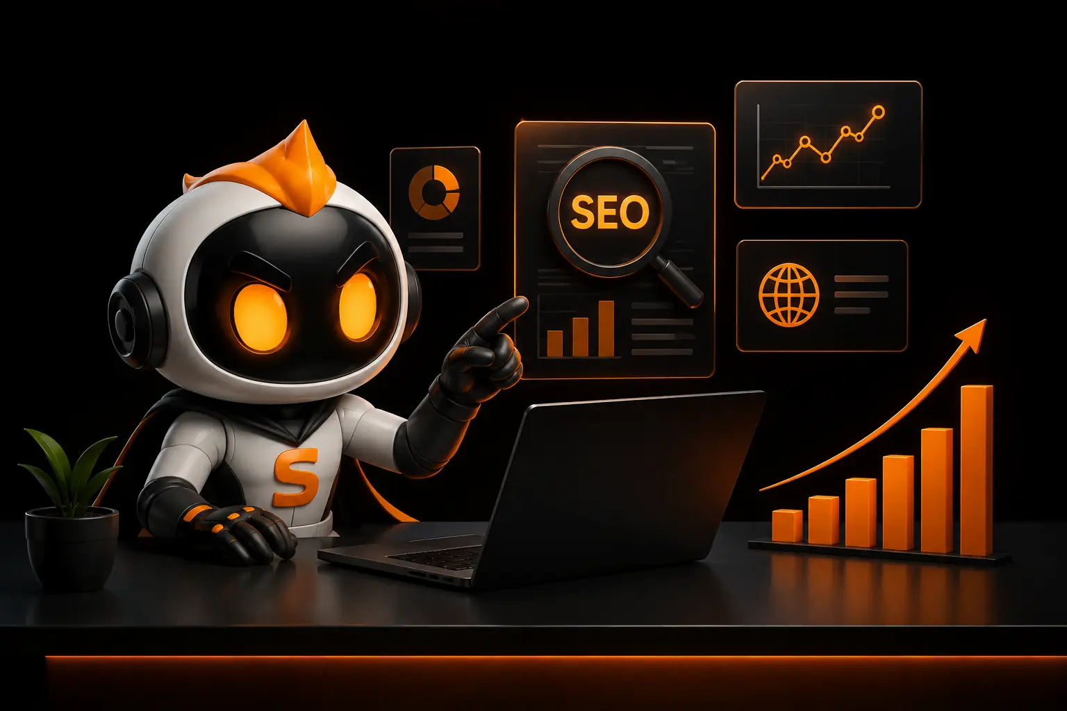 AI integrated SEO service dashboard illustration by SHAMEECO Malappuram showing search ranking growth